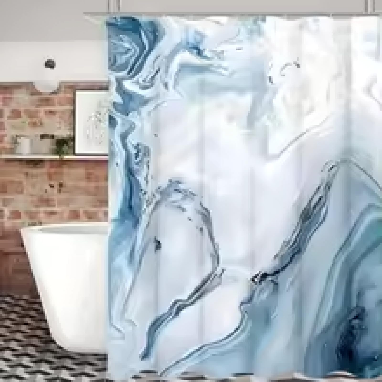 Rideau de douche abstrait chic en marbre bleu d'été moderne en tissu pour décoration de salle de bain de luxe 170 x 170 cm