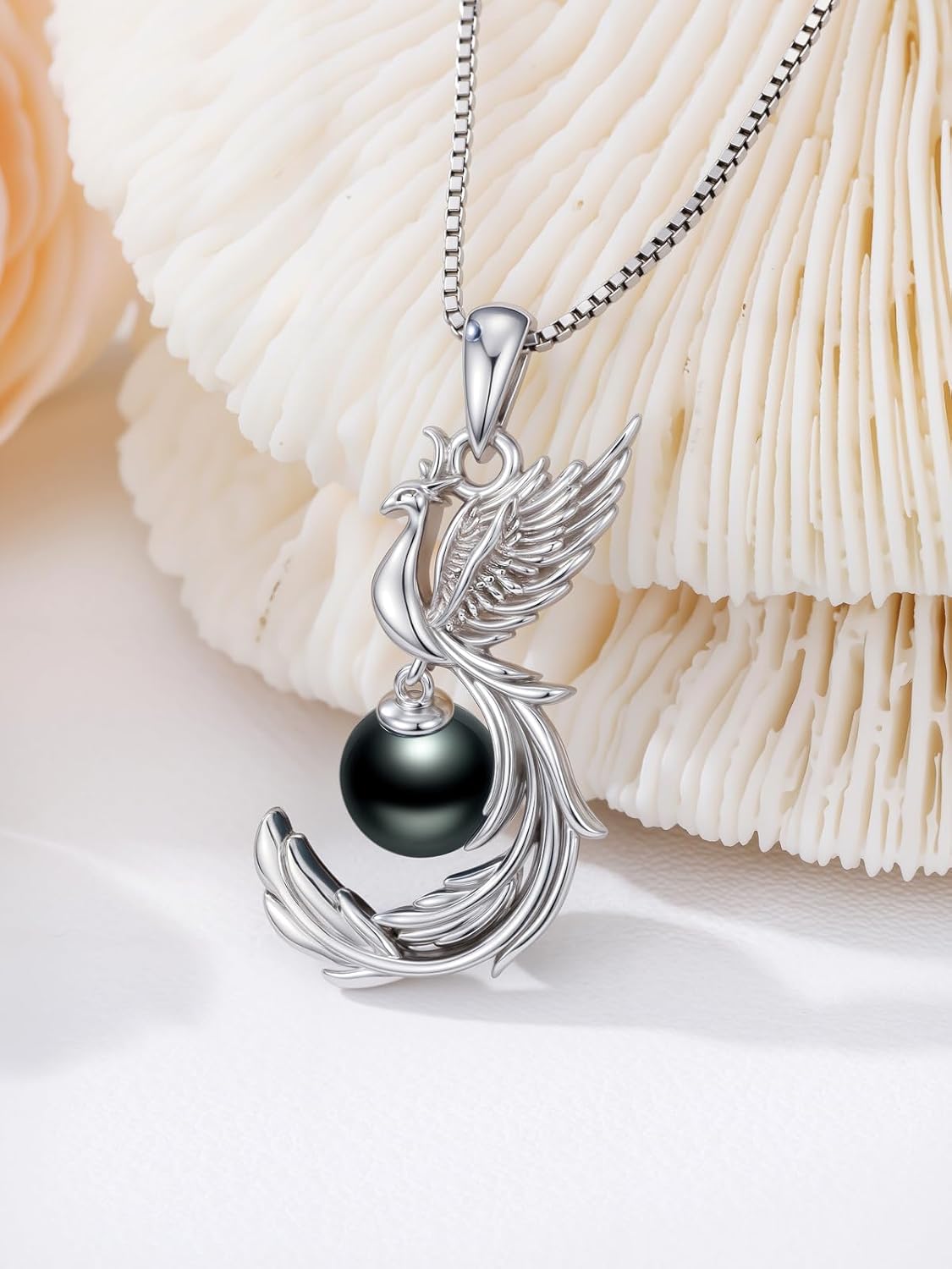Phoenix Black Pearl Necklace for Women Sterling Silver Black Pearls Necklace Gifts for Lover Birthday Anniversary Jewelry Valentine Christmas Gifts for Women Wife Her - Image 3