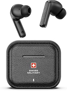 Swiss Military Victor RT75 PRO Active Noise Cancelling Earbuds - ENC & Transparency Mode, Hi-Res LDAC, Smart Touch Sensors, 180 Days Standby, 6Hr Music Time, Compatible with Android/iOS - Black