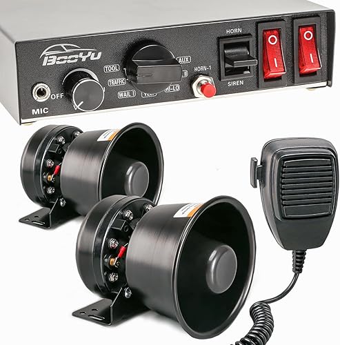 Miniatura 9 de BooYu Sirena de emergencia policial de 12 V 400 W para vehículos camiones, 9 tonos delgados altavoz bocina alarma sistema PA para ambulancia de