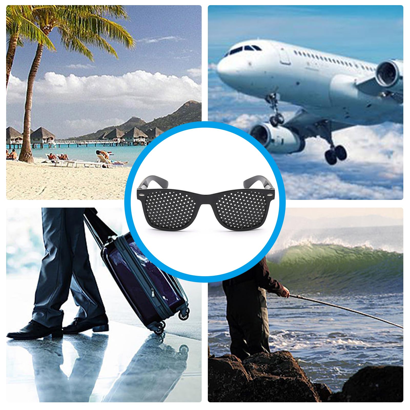 Rasterbrille Pinhole Glasses, Lochbrille für Augentraining, Rasterbrille Augentraining, Anti Ermüdungsbrille zur Entspannung, Raster-Brille, Gitter-Brille mit faltbaren Bügeln, 2 Stück, Schwarze