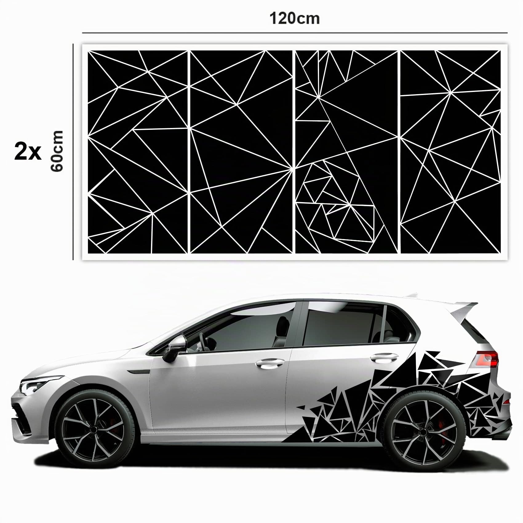 XXL Autoaufkleber Dreiecke 2er Set je 60x120cm geometrisches Design Auto Seite Motorrad Bus Sticker Kfz Zubehör Camouflage Tuning Dekor KX075 (Schwarz)