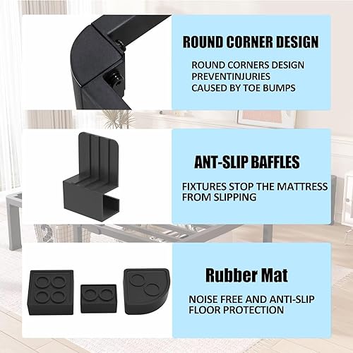 Miniatura 4 de FUIOBYVV Marco de cama individual de 14 pulgadas con esquinas redondeadas y agujero en el cabecero, retenedores de colchón, listones de acero