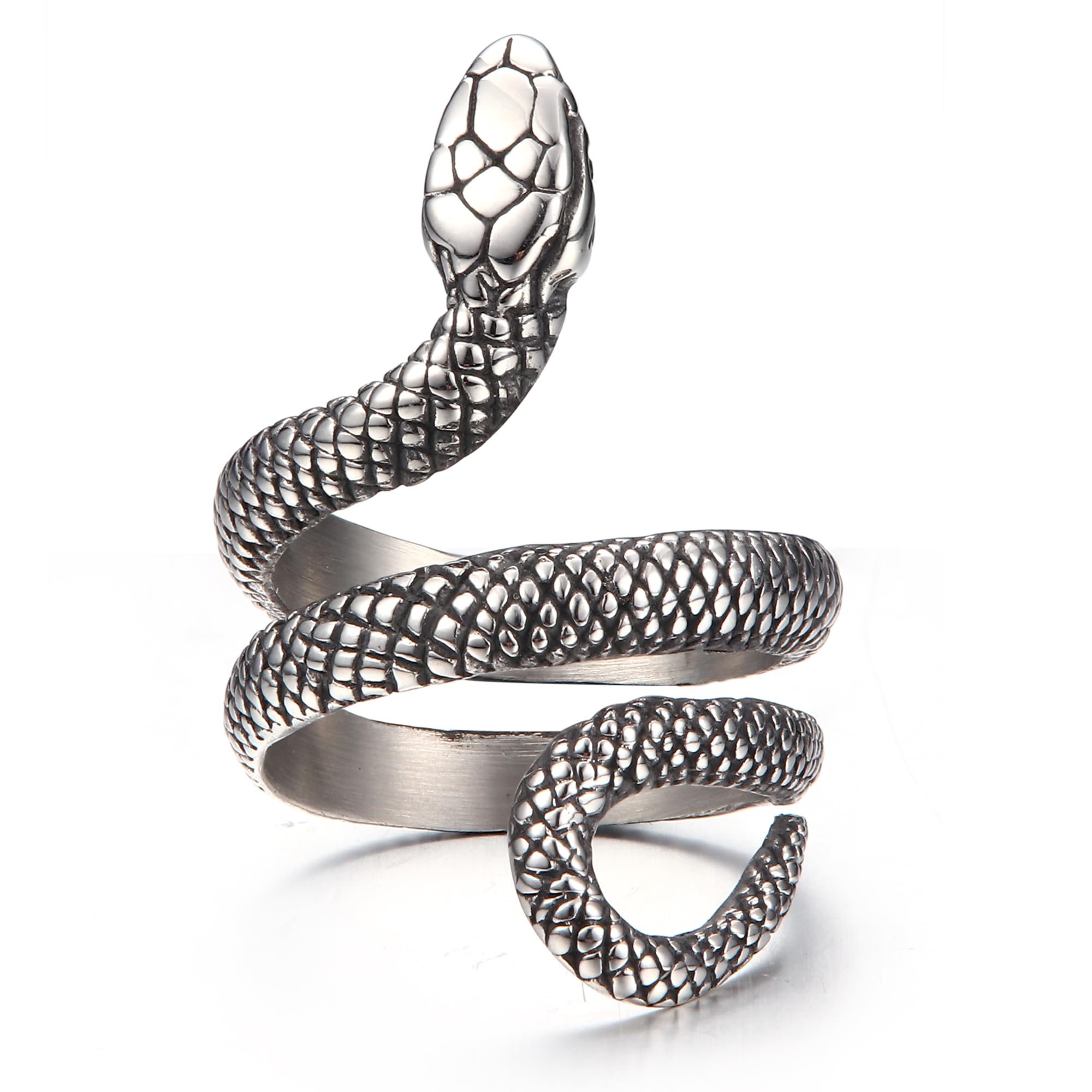 GTHIC Slangenringen voor Heren en Dames, Gothische Vintage Opgerolde Slang Cobra Ring, Punk Stijl Dierlijke Serpent Sieraden Cadeau, Zilver Zwart, Maat 5-15, 7, Metaal