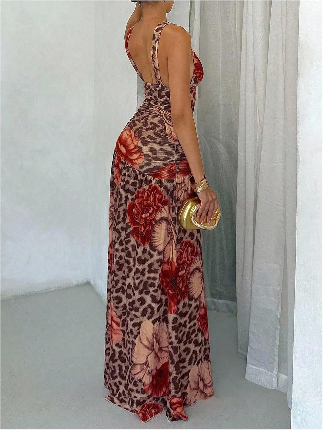 Floerns Women's Cheetah Tank Dress Sleeveless Floral Slit Going Out Maxi Dresses - Image 3
