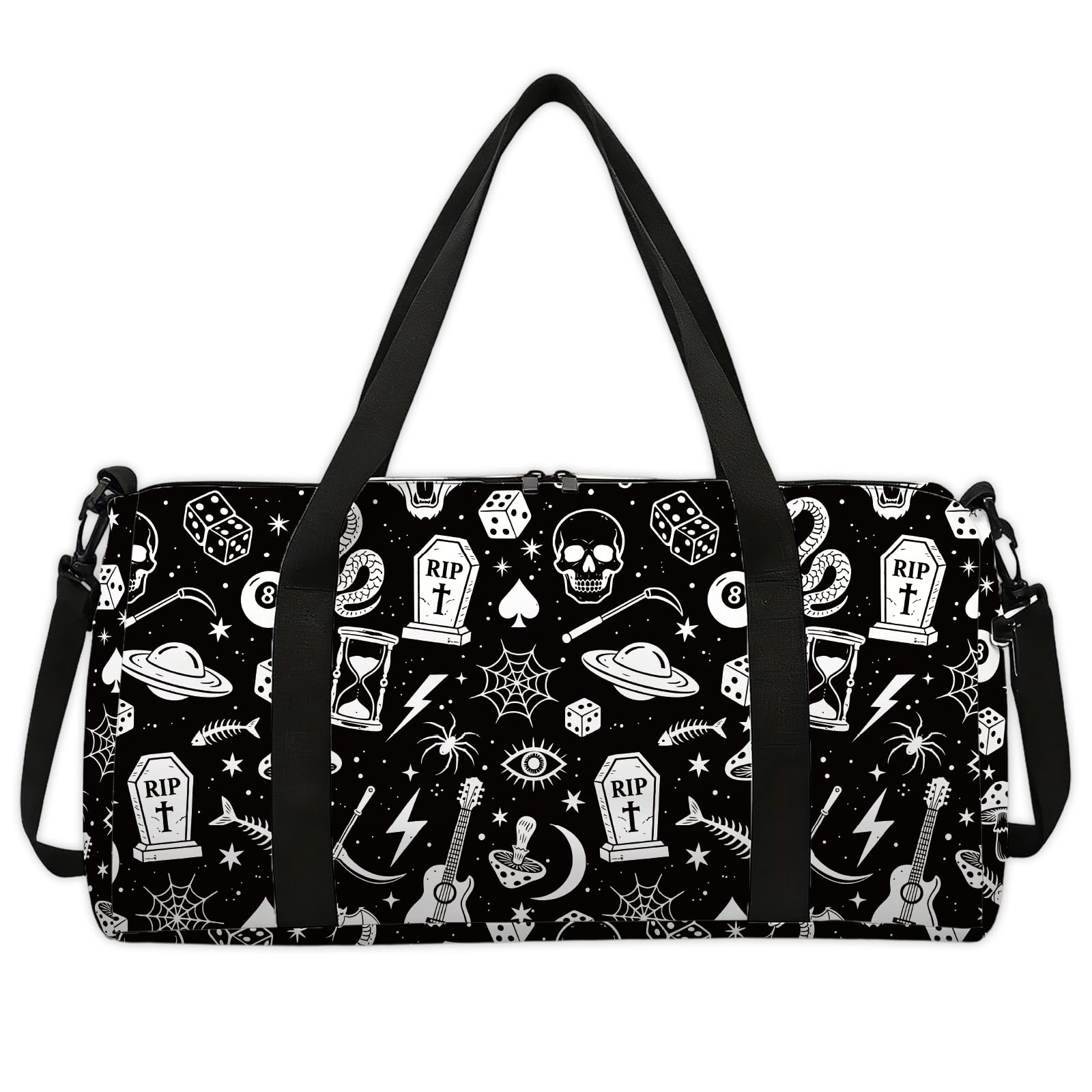 CONCHLERY Gothic Elements Sports Gym Bag Vintage Moon Duffel Bags Foldable Gym Bag for Men Women Travel Workout Fitness, 17.7x7.87x9.44inches