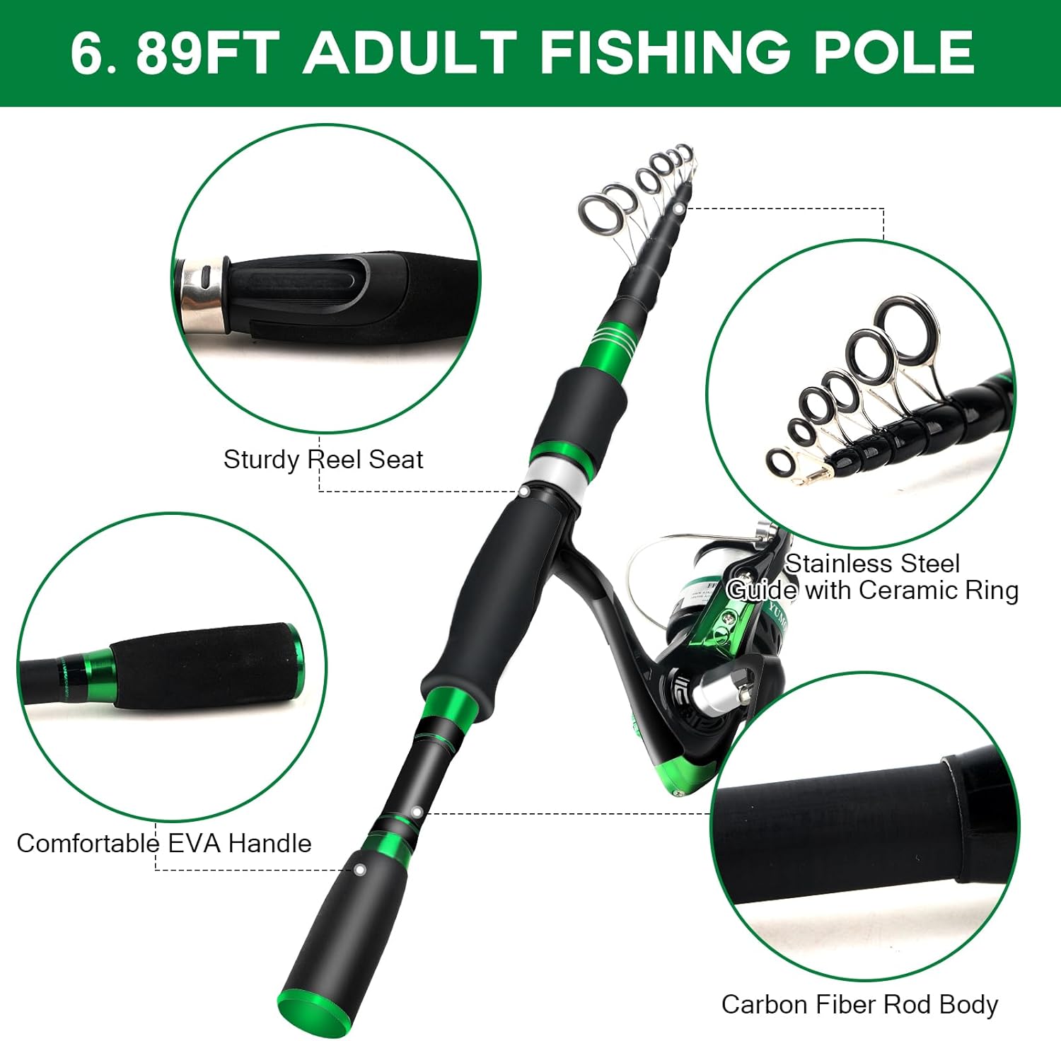 Family Fishing Pole Combo, 2PCS Portable Parent-Child Travel Fishing Kit, 6.89FT 4.92FT Telescopic Fishing Rod Spinning Reel Spincast Reel Baits Pliers Fish Lip Gripper Gift for Adults Kids Youth - Image 2