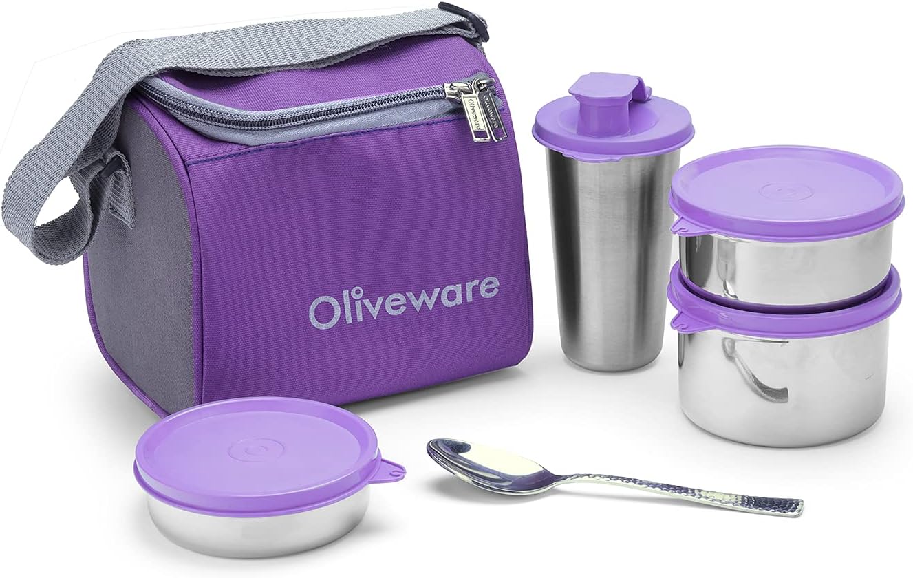 Buy margam Stainless Steel 3 Container, 1 Plastic Casseroles and Plastic Bottle Lunch Box Tiffin