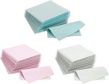 CATIFLIN 300pcs Jewelry Cleaning Cloth, Silver Polishing Cloth Individually Wrapped, Small Jewelry Polishing Cloth for Sterling Silver, Gold, Platinum Sea Blue, Pink, Light Gray, 3.15" x 3.15"