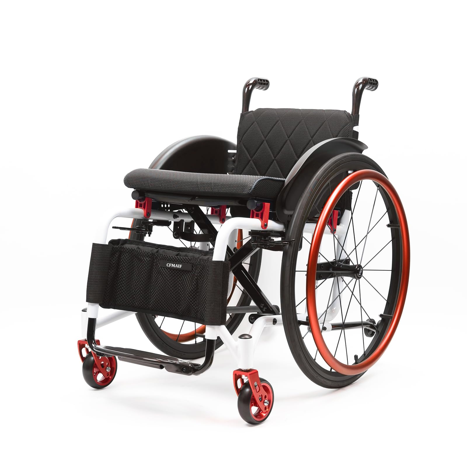 Sedia a rotelle Pieghevole, Stretta, Carrozzina Sportiva, da Transito, Leggero, Alluminio, Portatile(42cm/16.2in Seat,Red)