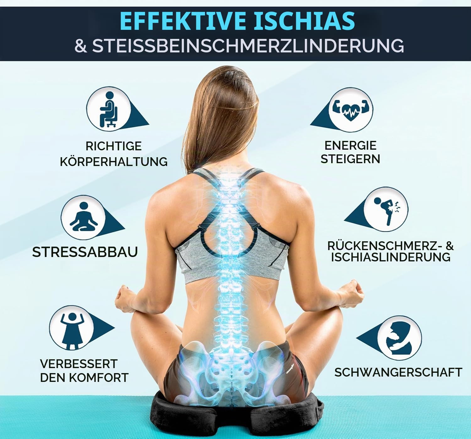 ComfiLife - Verbessertes Gel-Sitzkissen, rutschfest, orthopädisches Gel und Memory-Schaum, Steißbein-Schmerzlinderung, Rücken- und Ischias-Schmerzlinderung