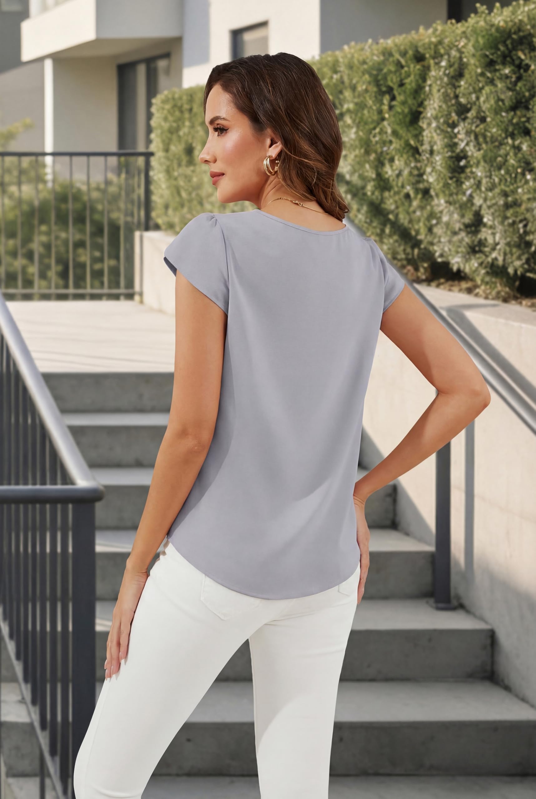 Yommay Maglietta estiva da donna, in chiffon, elegante, casual, leggera, sottile, morbida, basic slim fit