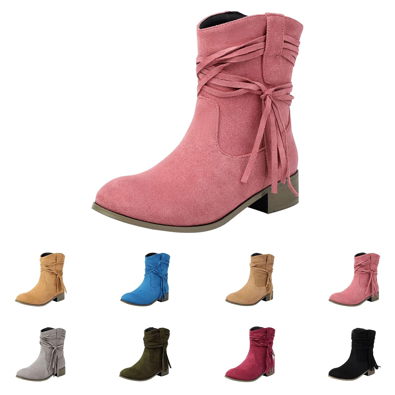 HOOUDO Stivali Donna Invernali, Stivali Texani Donna Cowboy Western Scarpe Camperos Etnici Texani Estivi retrò Eleganti con Zip Stivaletti
