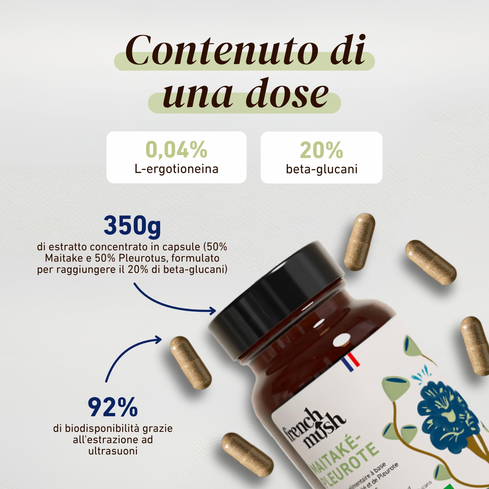 French Mush Duo Maitake & Pleurotus Bio – 56 Capsule Vegane - Digestione e Metabolismo - Estratti Concentrati 50/50 (20% Beta-Glucani) - 2 Capsule/Giorno - 100% Bio e Prodotto in Francia