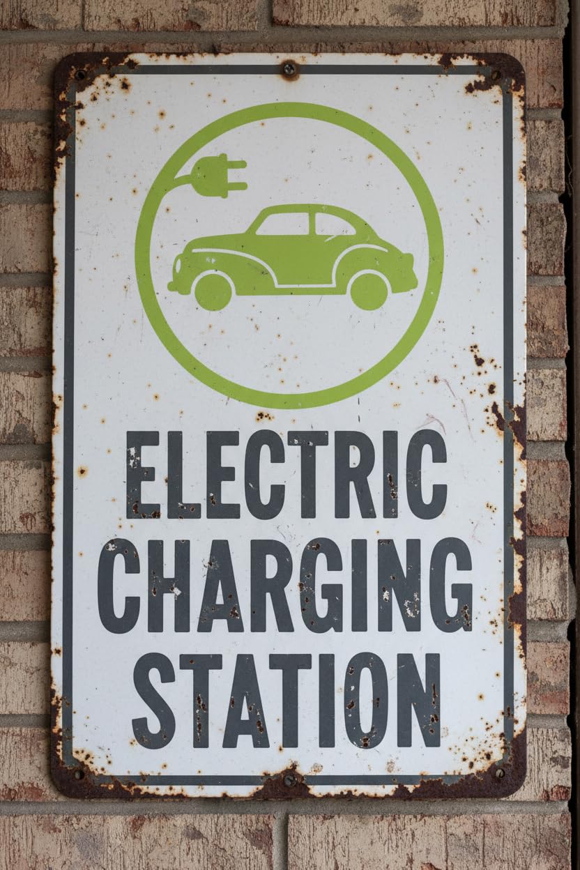 Electric Vehicle Charging Station Tin Sign, 8x12 Inch