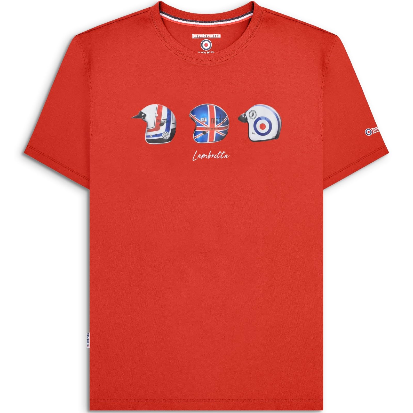 Lambretta Mens Helmet Logo Retro T Shirts (UK, Alpha, 4XL, Regular, Regular, Red)