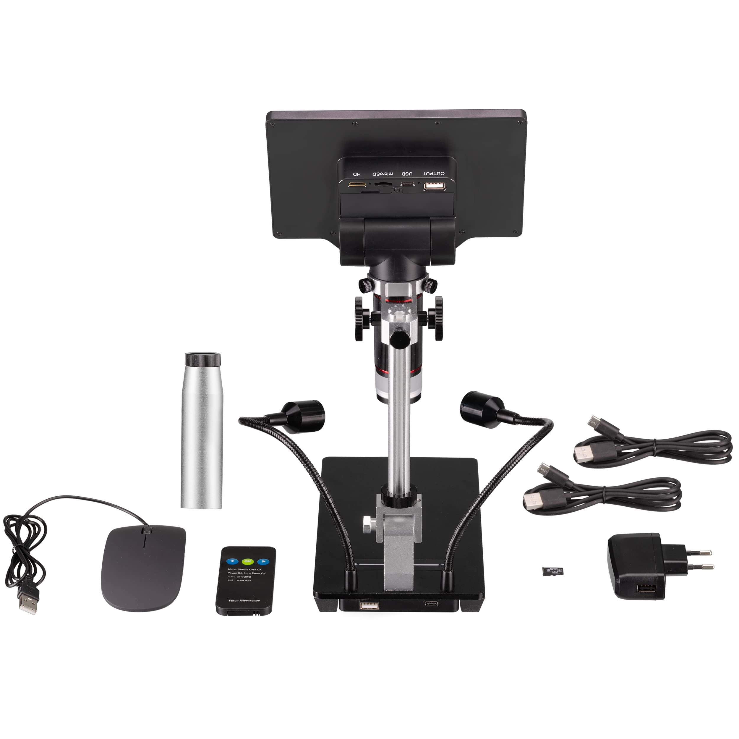 Bresser Microscopio digitale 2L con luce regolabile, Wi-Fi, schermo LCD a colori ad alta risoluzione da 7", funzione di registrazione video e foto 1080P | Per elettronica, Monitor LCD da 7 pollici, Video Full HD, Funzioni di misura, HDMI, USB, PC, 3 luci