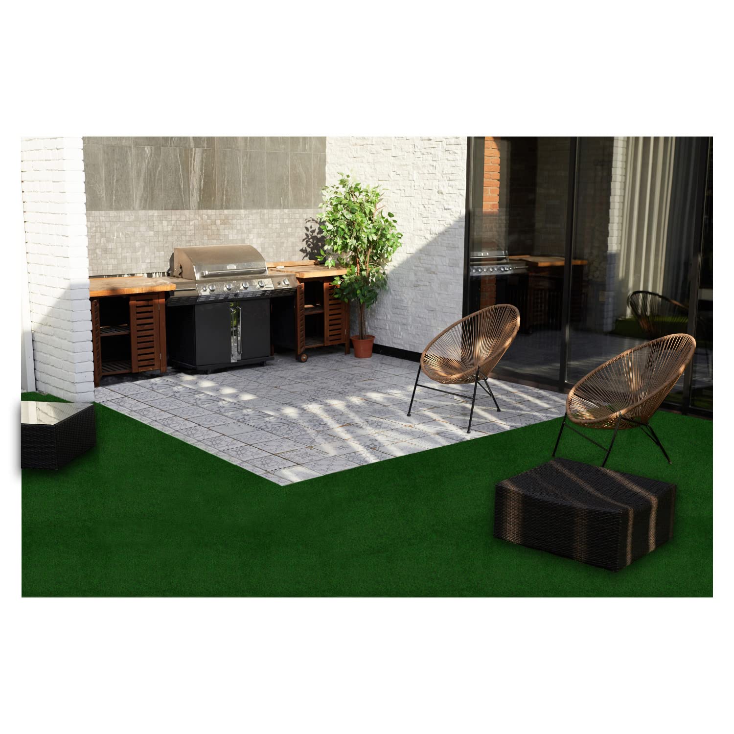 Dywan trawnikowy, do użytku na zewnątrz, sztuczna trawa na balkon, 400 x 100 cm, dywan na trawnik z wypustkami, sprzedawany na metry, zielony trawnik z włókniny, przepuszczająca wodę, 1 m szerokości