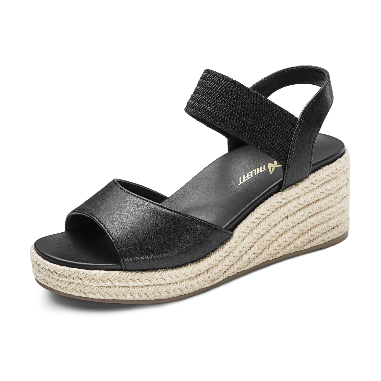 Athlefit Women's Espadrille Platform Wedge Sandals Comfortable Casual Elastic Strap Open Toe Sandals with Arch Support for Summer Work Vacation — view 9