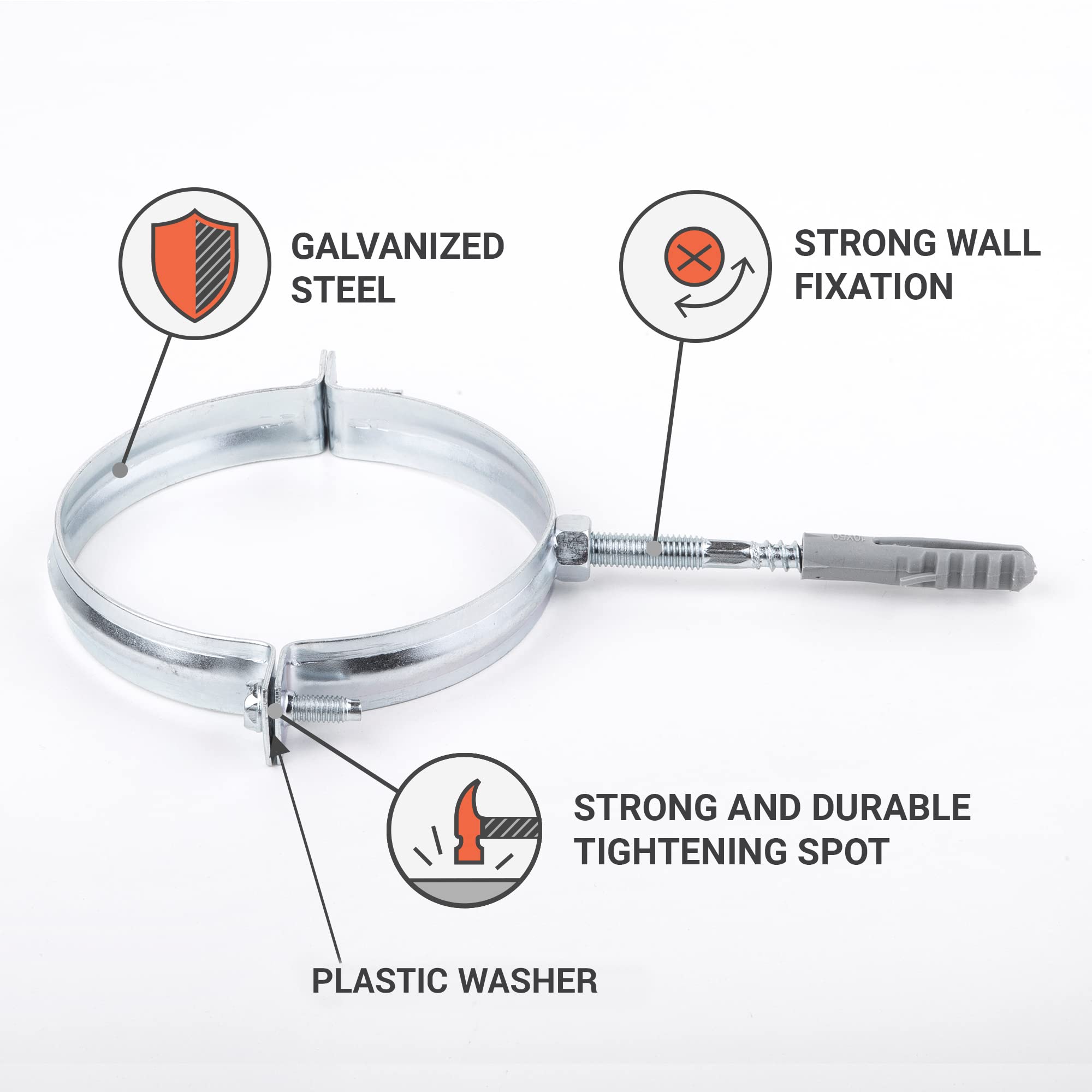 SKIR'CO Paquete de 4 soportes de tubería para tubos de 107-112 mm de diámetro, abrazaderas, soportes de tubería para montaje en pared y techo (4 piezas)