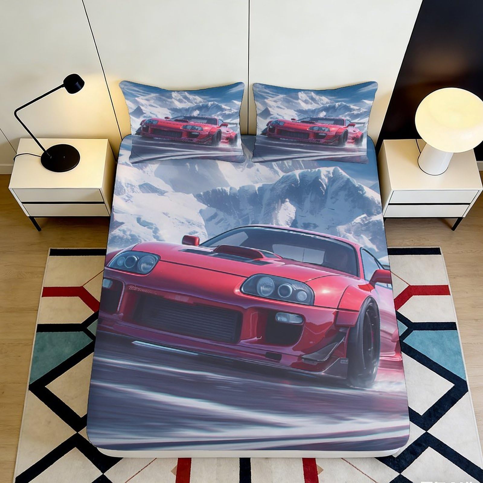 Jxqhbvmg Style-7 3D Printed Racing Fitted Sheet Microfiber Deep Pocket Bedding Set Car Mattress Fitted Cover Non-Slip Wrap For Bedroom 90X200x25cm