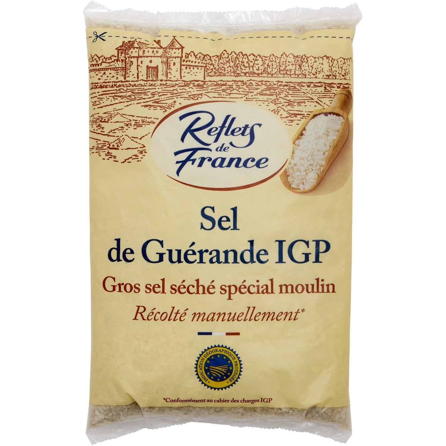 REFLETS DE FRANCE Sel de Guérande IGP - Gros sel séché spécial moulin - Récolté manuellement - Sachet de 500 g - Lot de 4