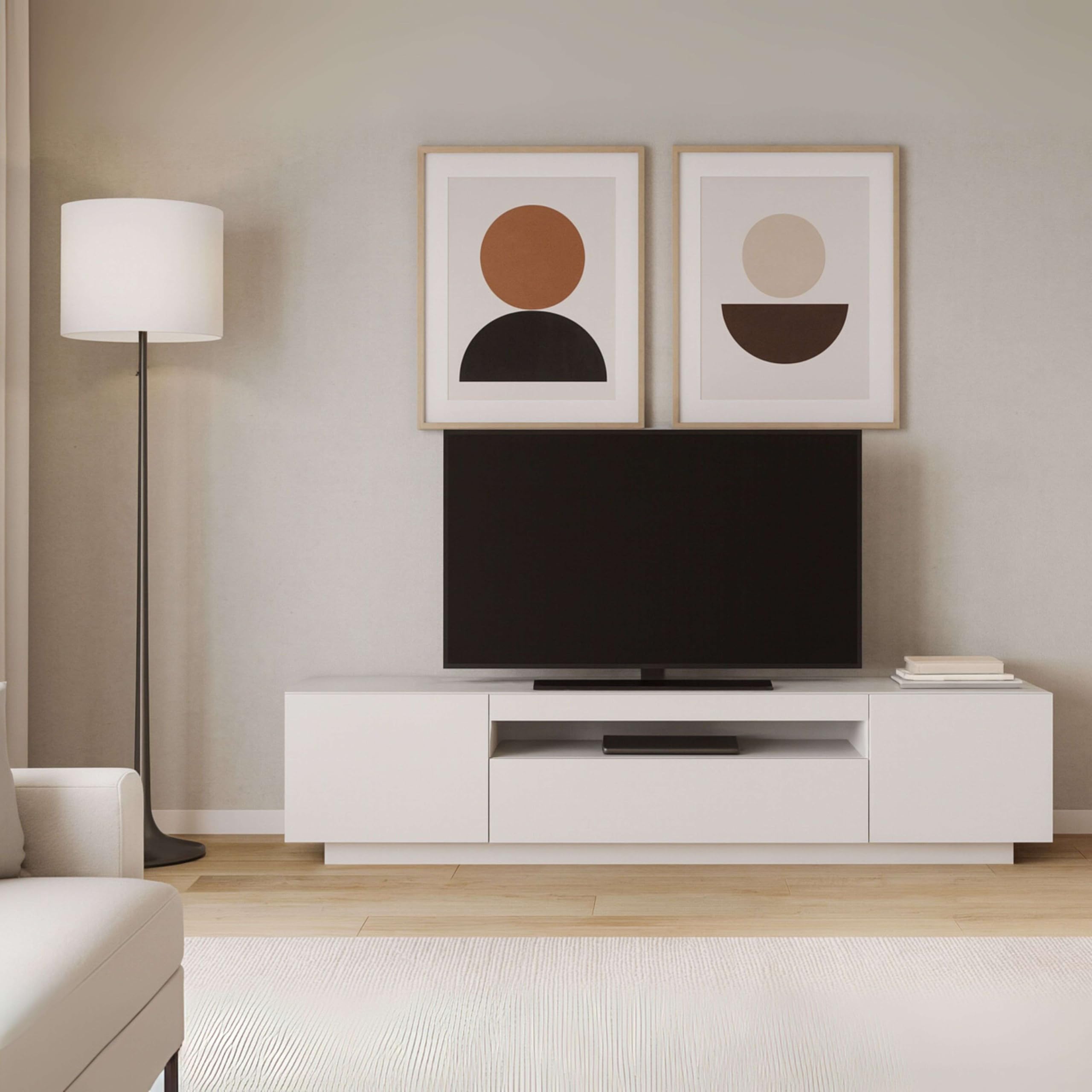 Miroytengo Mueble de TV Sami para Salón Estilo Contemporáneo en Color Blanco con 1 Cajón, 2 Puertas y 1 Hueco Abierto 200x41,6x37,3 cm