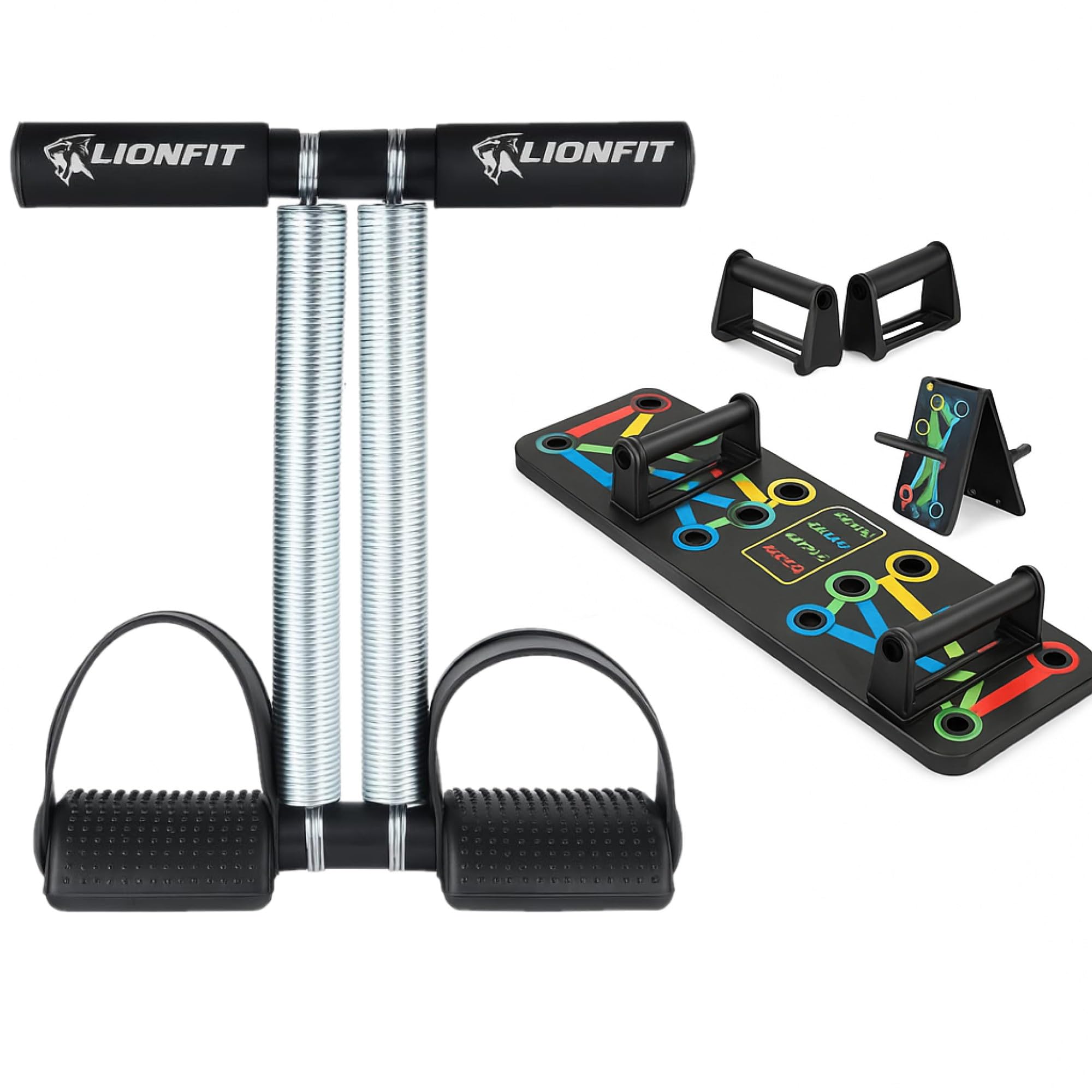 Double Spring Tummy Trimmer with Heavy Duty Resistance + 15-in-1 Push Up Board | Home Gym Combo for Full Body Workout, Weight Loss & Muscle Training for Men & Women (BLACK)-image-19
