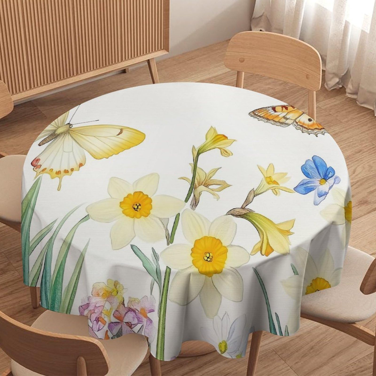 ORDOBO Round Table Cover -Flowers And Butterflies 3D Print Waterproof Protect Table Cover Fashion Countertop Decoration For Kitchen Home Dinner 177X177Cm