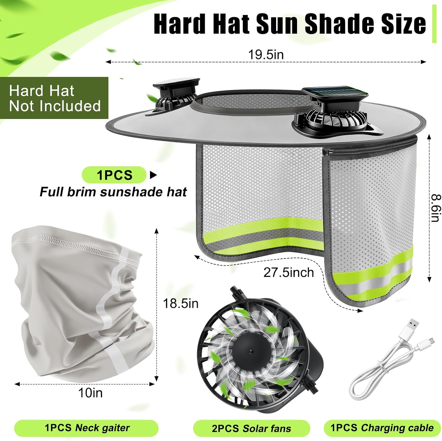 Hardhat Sun Shade, Hard Hat Visor Sun Shade Full Brim with Mesh Cape and Neck Gaiter, Hard Hat Sun Shield with Reflective Strip for Construction Workers Outdoor Summer Protection