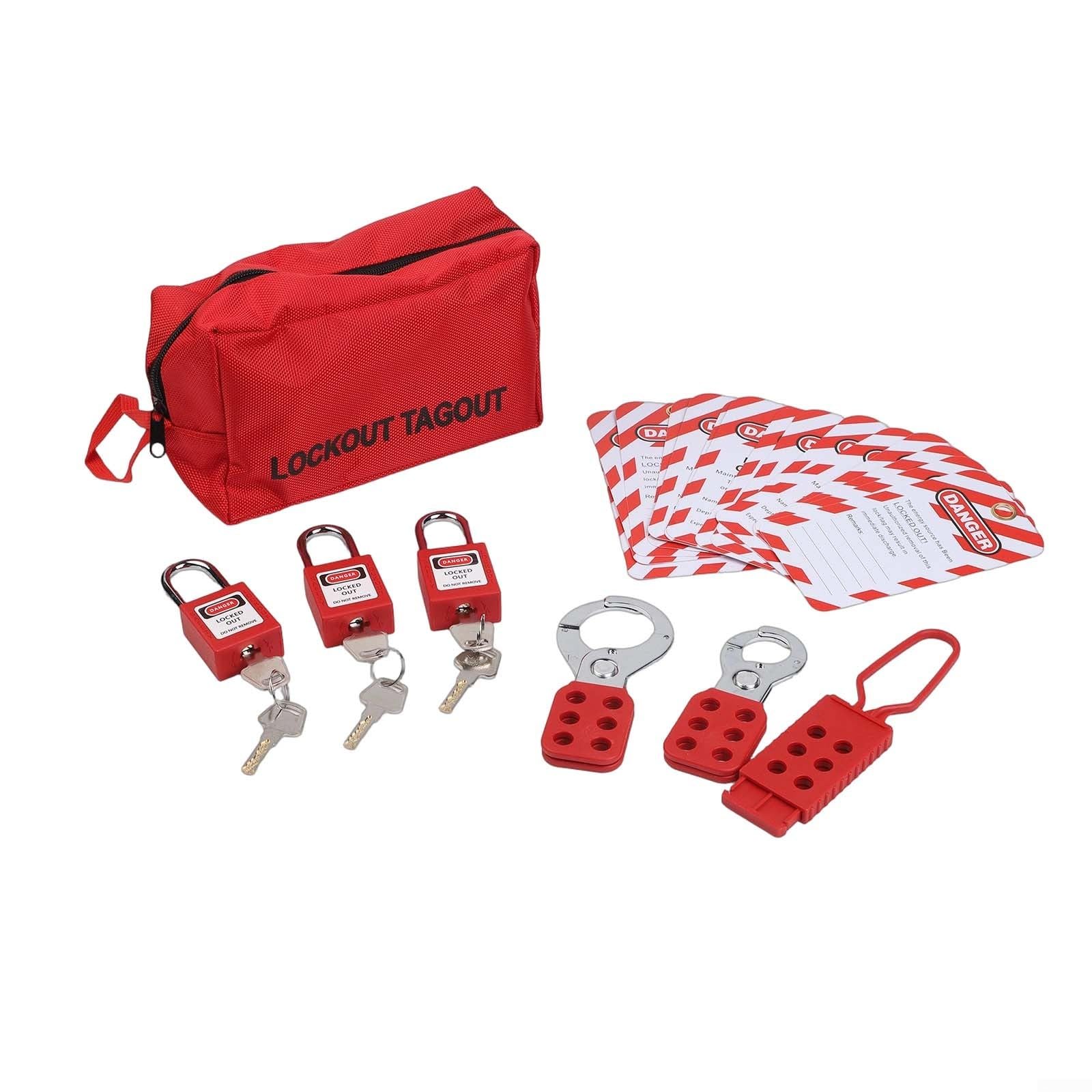 Kit de bloqueo industrial y aislamiento de riesgos con 3 candados de seguridad y tarjetas