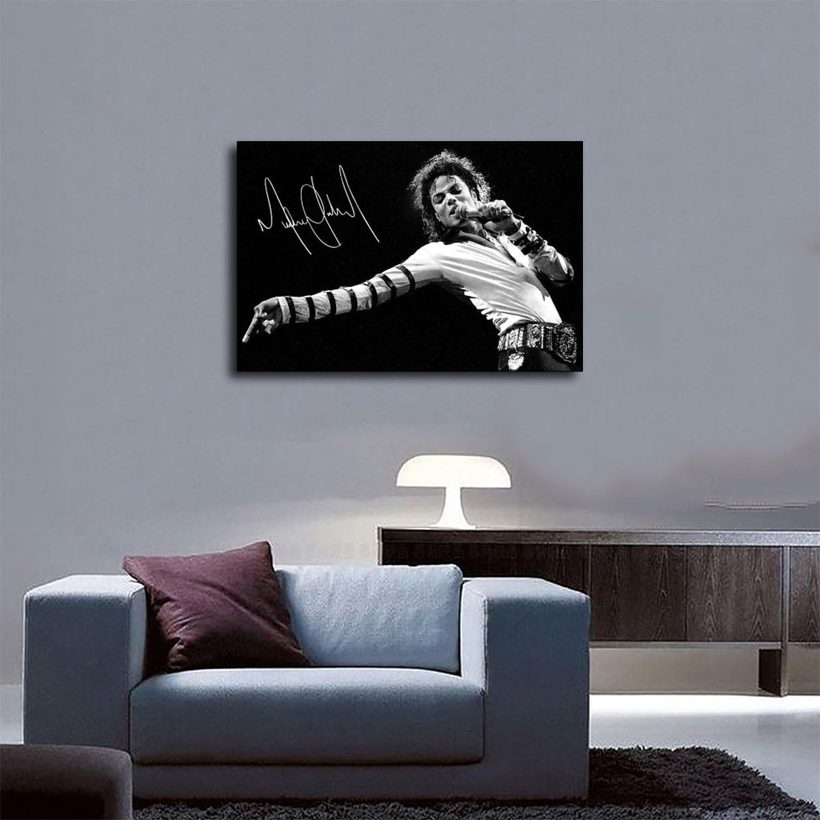 TESTUN Michael Jackson - Poster su tela, autografo, decorazione da parete, per soggiorno, camera da letto, cornice, 60 x 90 cm