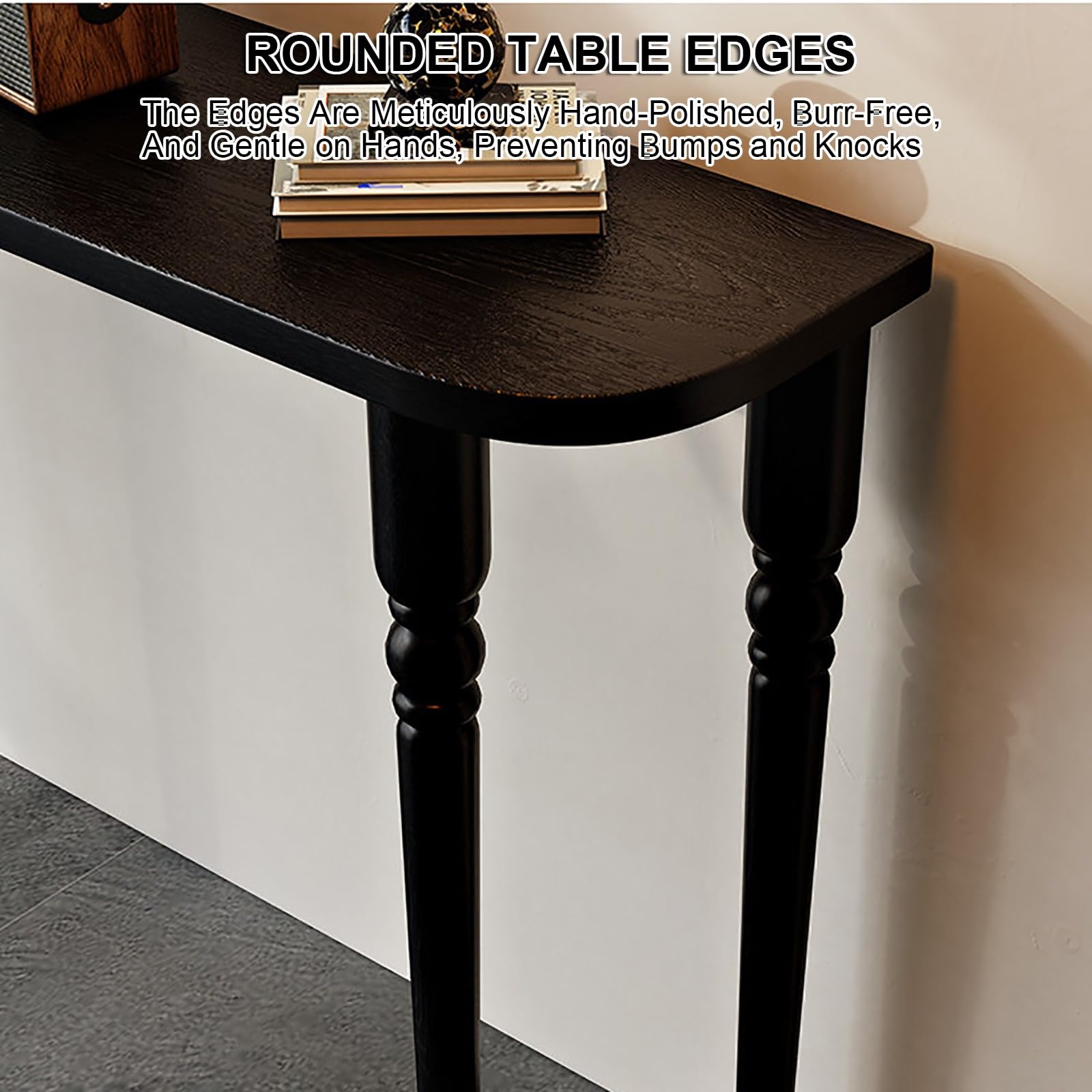 Konsole z Litego Drewna, Wąski Stolik w Stylu Retro do Przedpokoju w Stylu Francuskim, Stolik za Kanapą do Salonu, Przedpokoju, Korytarza(Black,80x30x80cm/31x12x31in)