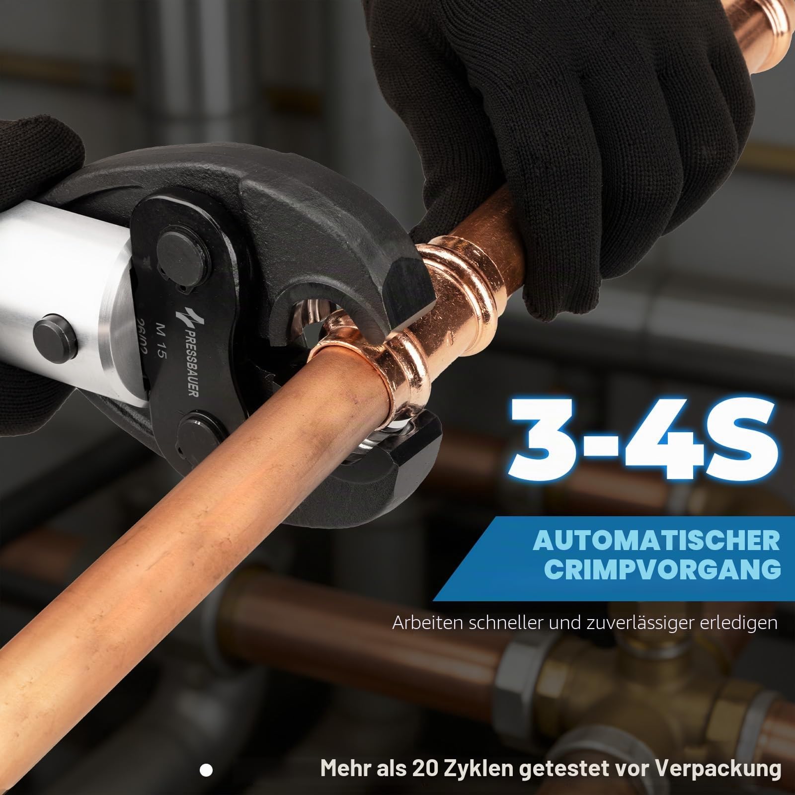 Professional Akku Presswerkzeug, Schubkraft 24KN Elektrisches Crimpwerkzeug mit M15, M22, M28-Backen, Pressmaschine mit 2 Stück 21V-4,0-Ah-Akku, Schnellladegerät und Tragetasche