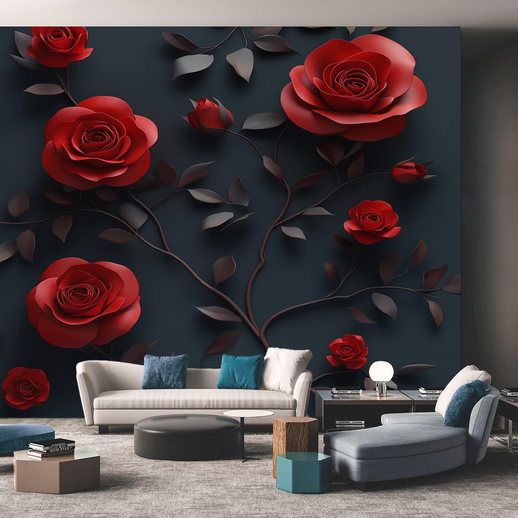 3D Rose Wallpaper, Red Floral Wallpaper for Living Room, Bedroom, Non-Woven Decor Wall Paper, Photo Dining Room, Hallway, Lounge, Mural Large 3D Home Decor 450 x 315 cm Pui131