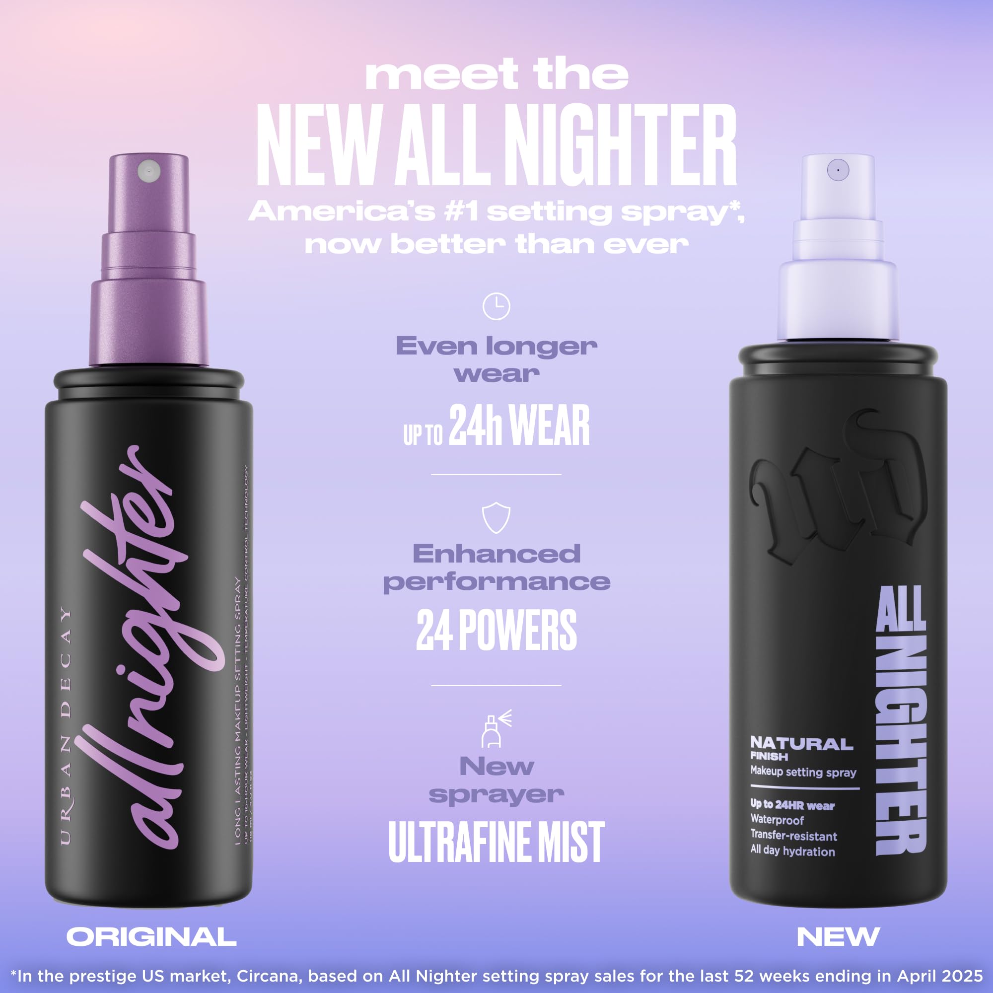 Urban Decay All Nighter Waterproof Makeup Setting Spray - Natural Finish, Up to 24HR Wear, Ultra-Fine Facial Mist, Hydrating Foundation Face Primer, Smudge-Proof, Transfer-Resistant, with Glycerin