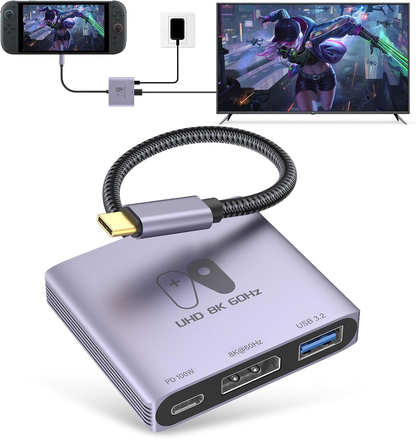 [V 22.0.0] Switch 2 Dock 8K@60Hz 4K@240Hz/120Hz/60Hz,HDMI 2.1&48Gbps,100W PD USB C Charging,HDR10+,Portable&Travel Mini TV Docking Station HDMI Adapter Compatible with Nintendo Switch 2/OLED/1,Grey