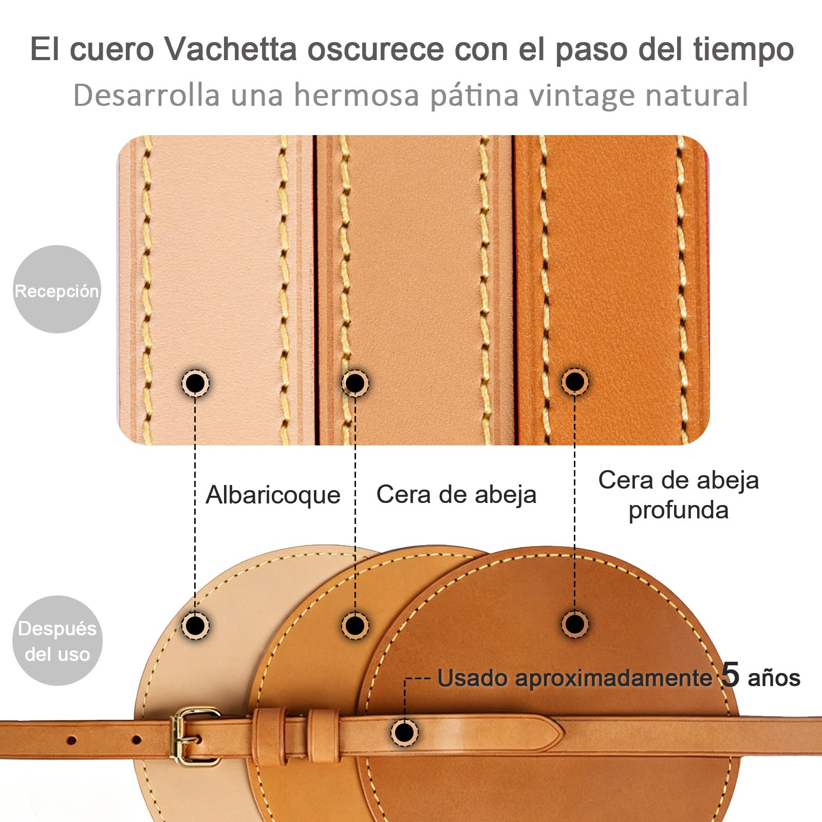 BERRY & SNOWY Correa de Manija de Carga de Cuero Vachetta Auténtico, para Bolso de Mano Cubo Neonoe NOE (45 cm, Albaricoque)