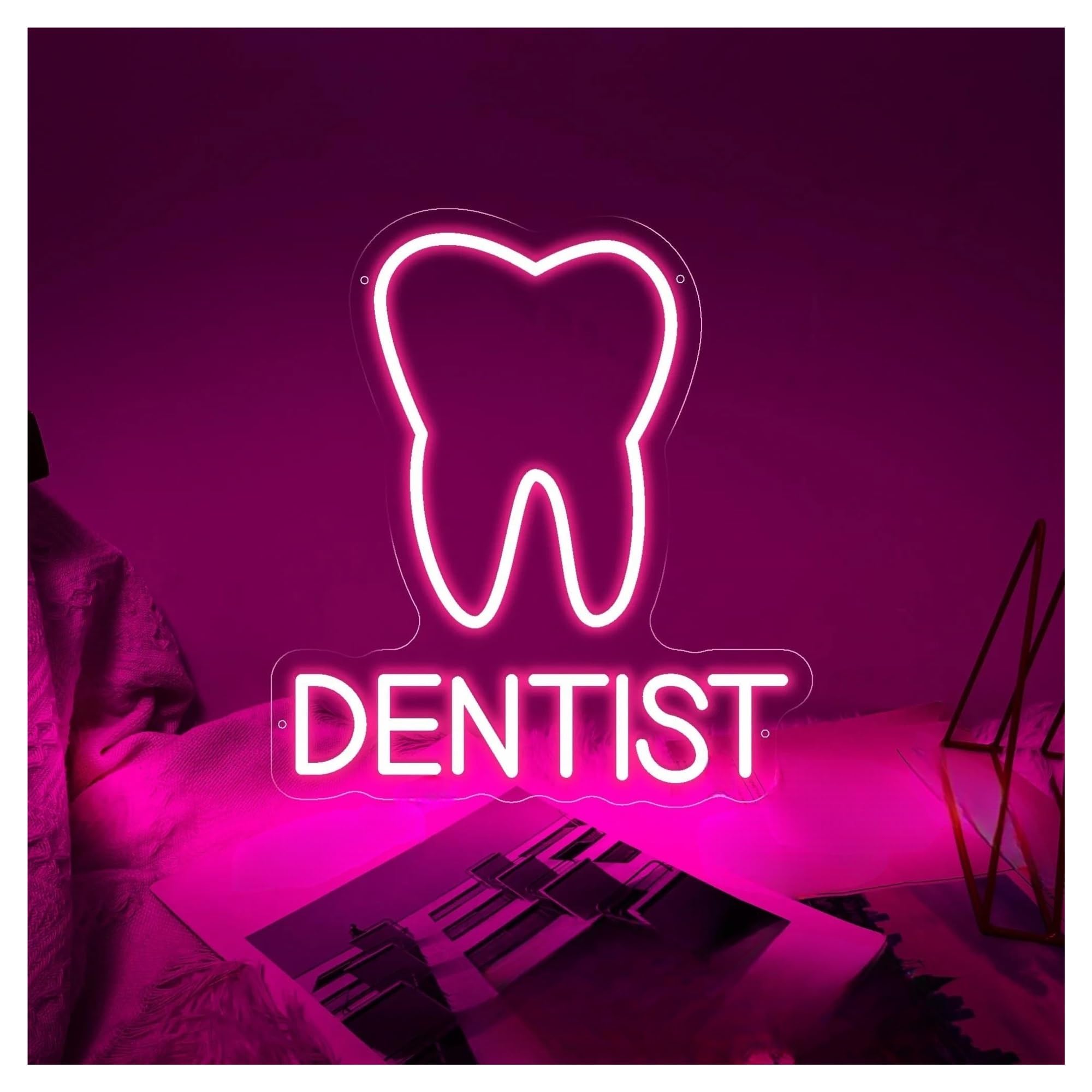 LEMST Sign Lamp Dentist Neon Sign Teeth Shop Dentist's Office Room Business Wall Decoration USB Powered Luminous Signs 40cmx36cm(D)