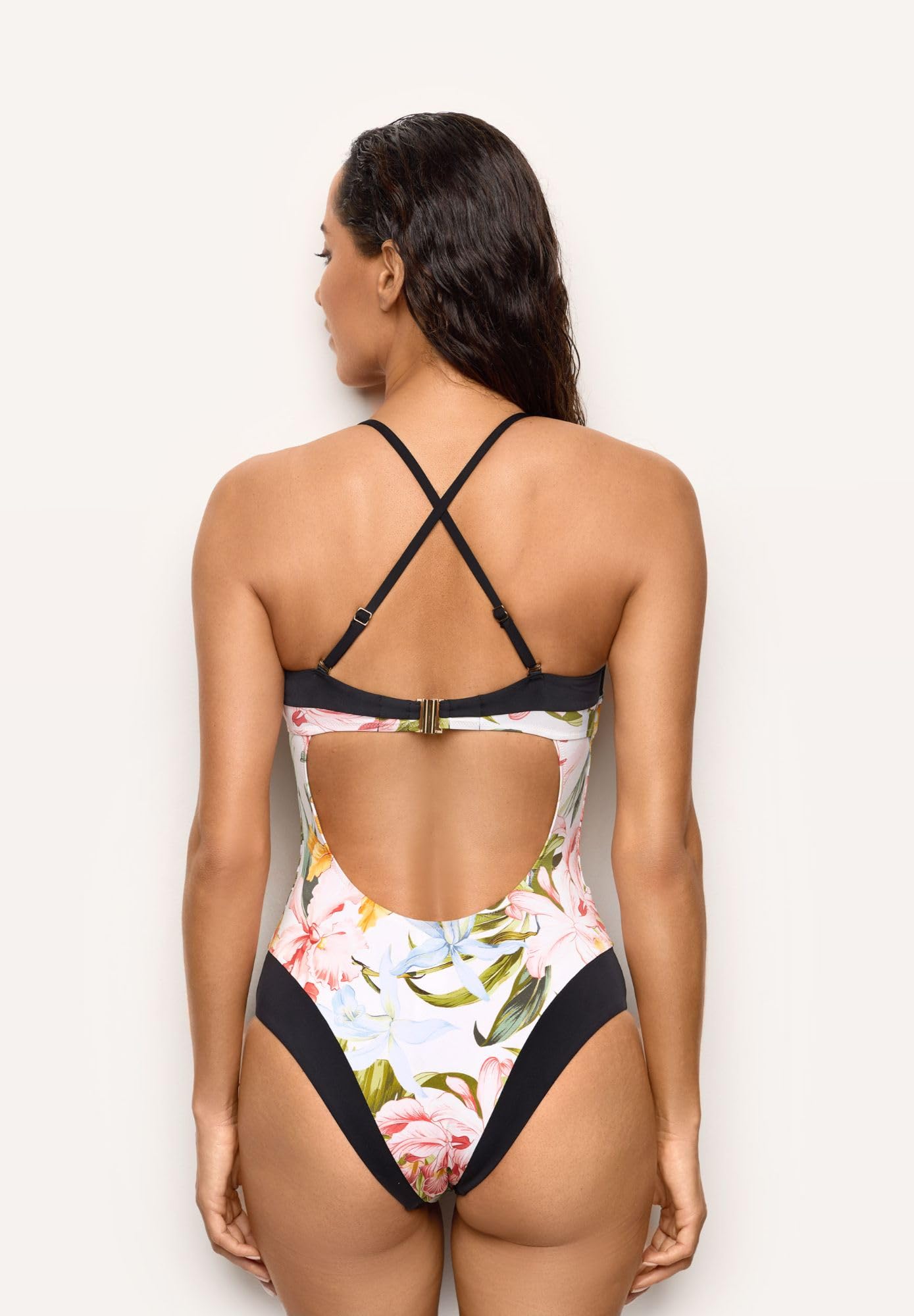 YAMAMAY - Costume da Bagno Intero Senza Ferretto, Leggermente Imbottito, Donna, Tahiti, Multicolore, Stampa Floreale