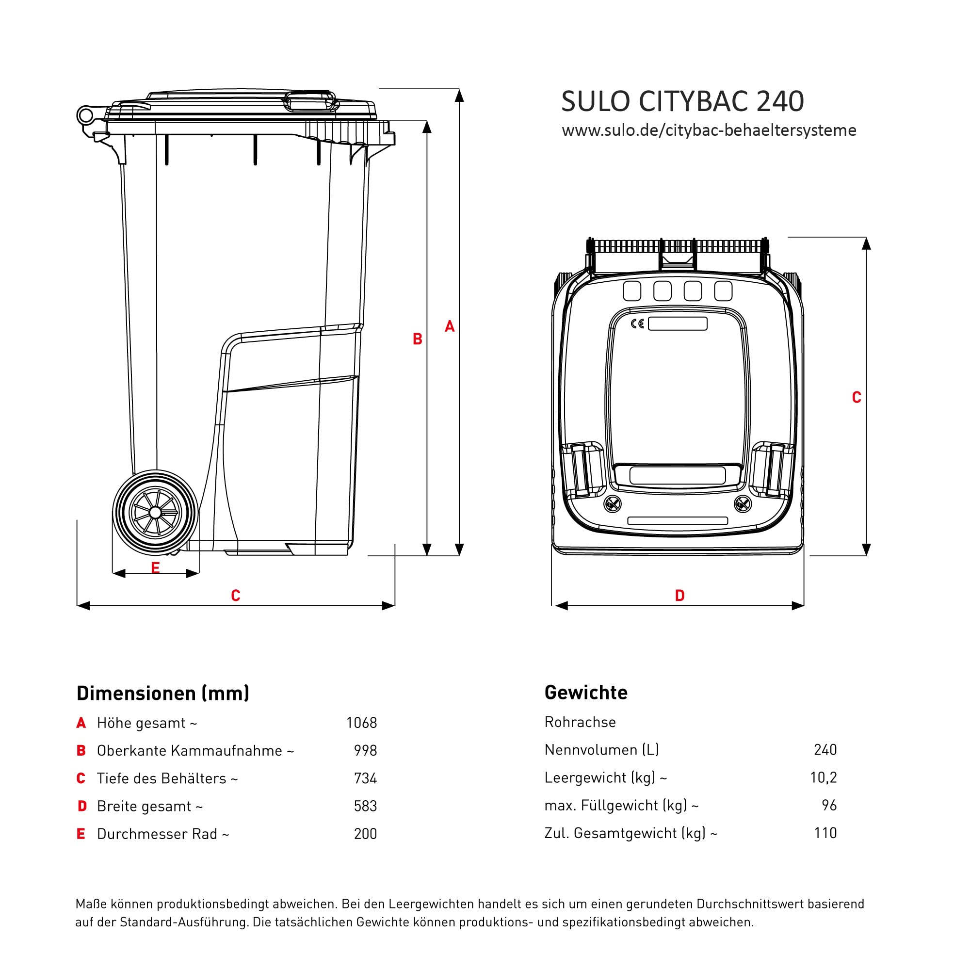 Coperchio Ricambio Sulo Per Bidone 240 Litri: Marrone, Adatto Per MGB 240, CITYBAC CLASSIC 240, Con Bulloni Cerniera Inclusi