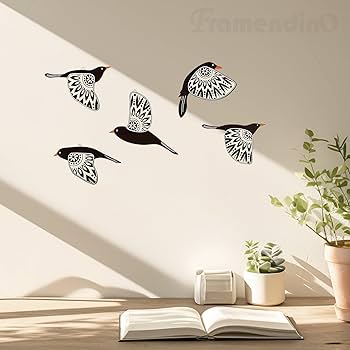 5Pcs Wooden Bird Wall Art Wood Flying Birds Wall Decor Rustic Folk Art Wall Decor For Y4198