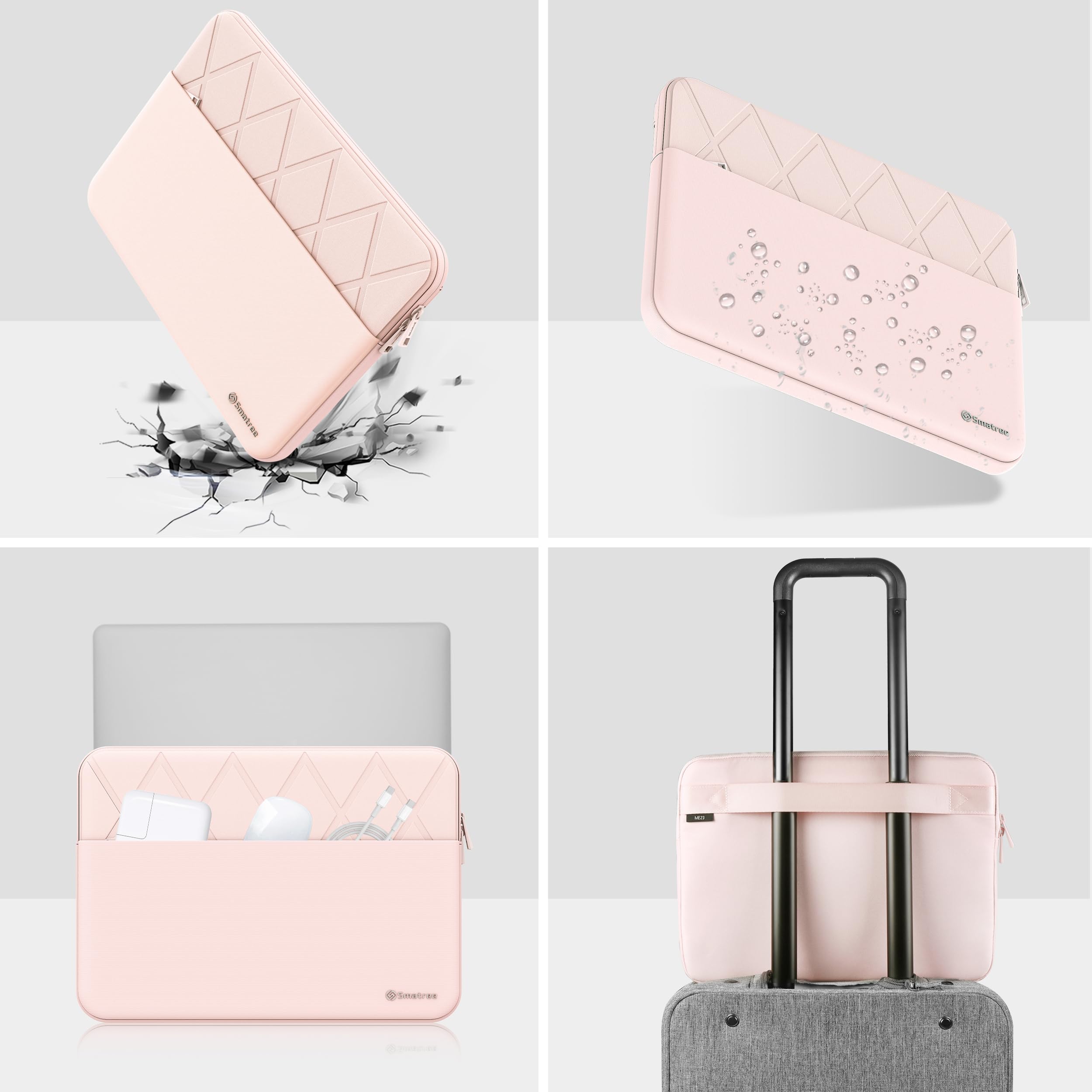 Smatree Funda para portátil Lenovo ThinkPad E14 Gen 4/5/6 de 14" con bolsillo para accesorios, cierre de cremallera YKK, diseño patentado resistente a los golpes, rosa (E425P)