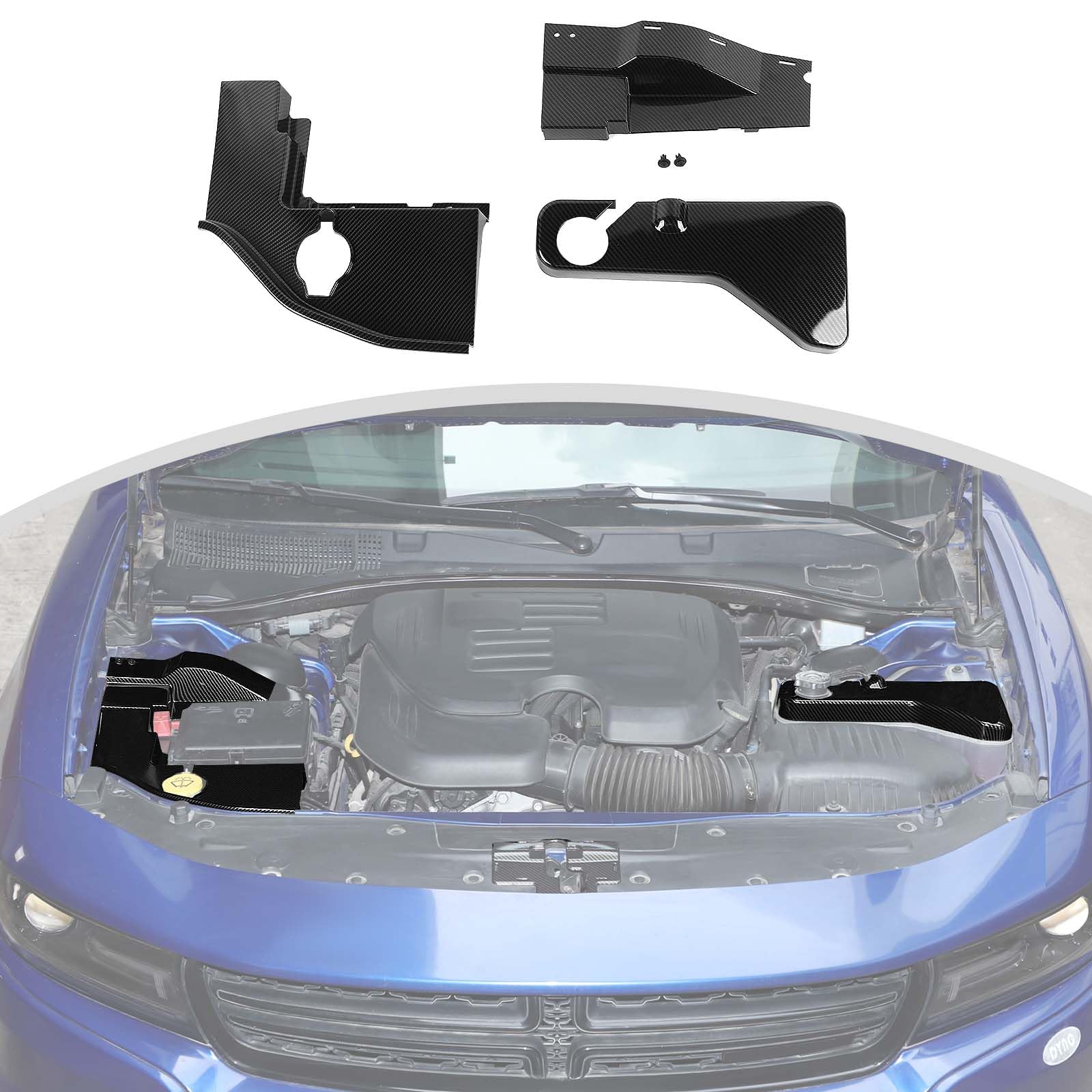 CheroCar for Dodge Challenger 3PCS Engine Dust Protection Cover Engine Motor Dust Shield Cover Guard Decoration Trim Kits for Dodge Challenger 2015-