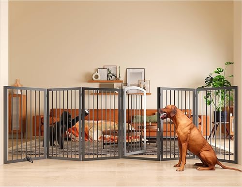 Miniatura 8 de JSB Puerta para perros de 192 pulgadas extra ancha de 30 pulgadas de altura con puerta de paso, puerta para mascotas completamente metálica Negro