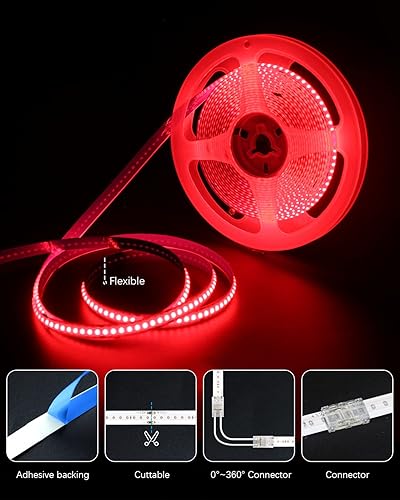 Miniatura 4 de ALITOVE Tira de luces LED COB de 16.4 pies, regulable, flexible, brillante, con control remoto RF, 1260 LED, tiras de iluminación LED adhesivas