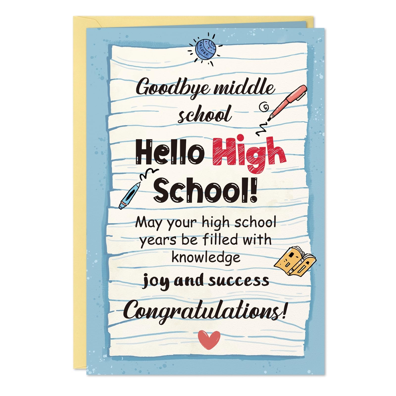FLYAB 8th Grade Graduation Gifts - 5.5"x8" 8th Grade Graduation Card with Envelope Funny Grad Gift for Her Him Graduate Teenagers Boys Girls Daughter