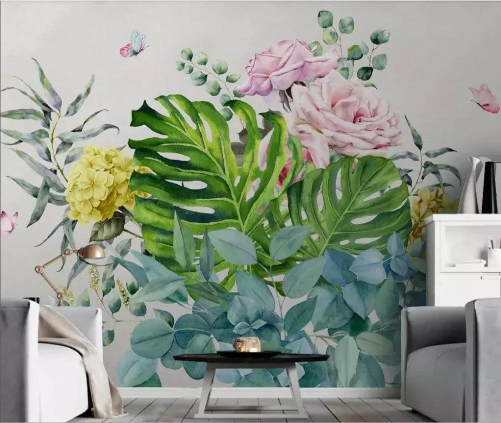 Papier peint mural 3D ILIYA aux petites feuilles fraîches pour salon en tissu non tissé