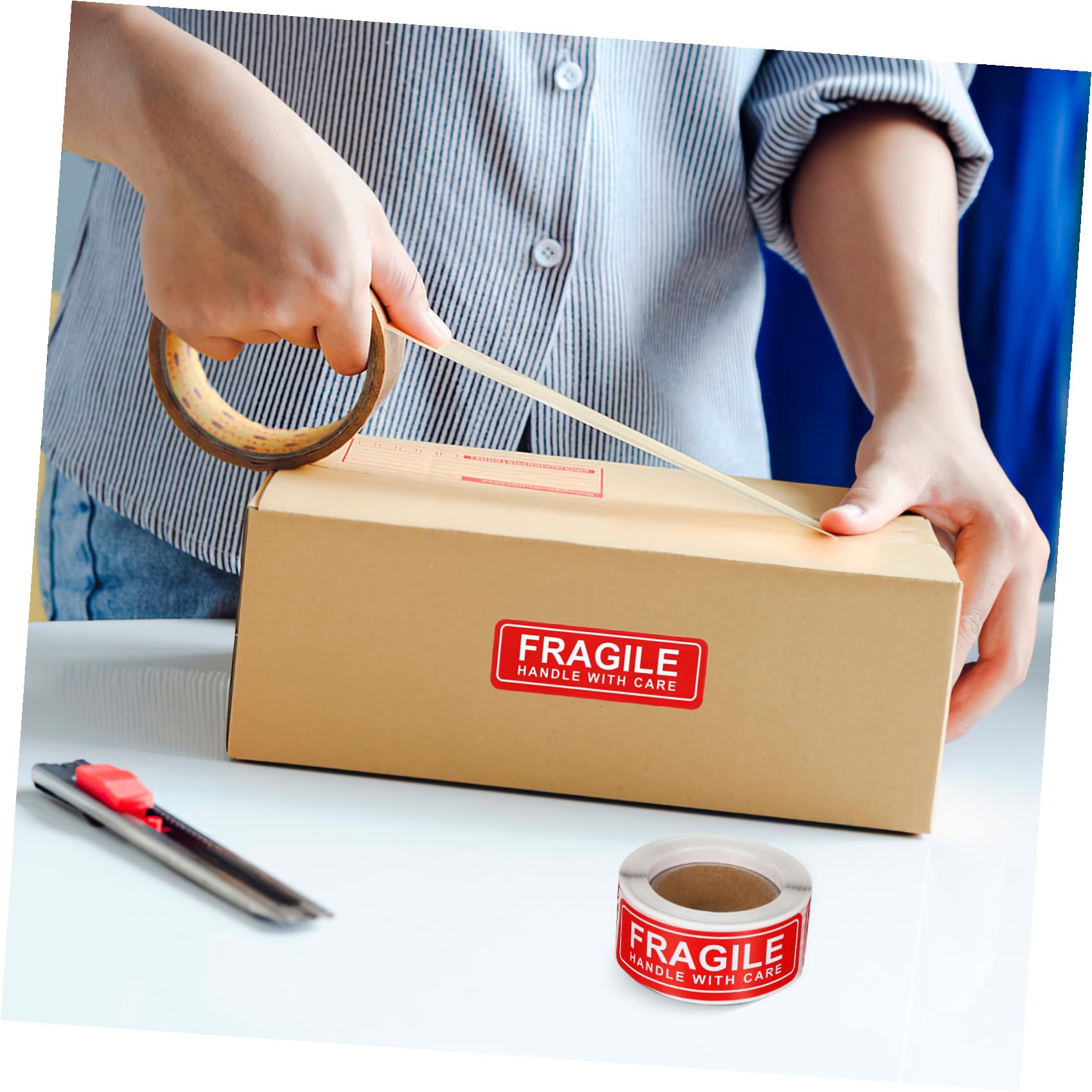 SHINEOFI 10 Ensembles Autocollant D'étiquette Protecteurs Autocollant Fragile Pince Étiquettes Collantes Étiquettes Mobiles Pour Boîtes Étiquettes De Nom Route Pas Papier Rouge 150pcs * 10