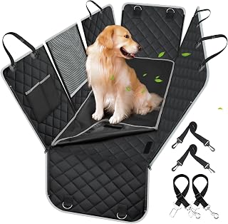 Yuntec Dog Car Hammock Pet Seat Cover for Back Seat, Bench Car Seat Cover Protector with Extra Cover & Zipper Mesh Window, Waterproof Anti-Scratch Reat Seat Cover for Most Cars SUVs Trucks - Black